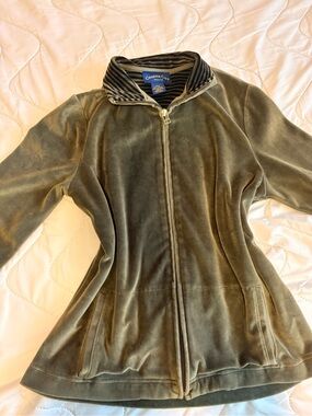 Charter Club Olive Green Zip-Front Teddy Jacket